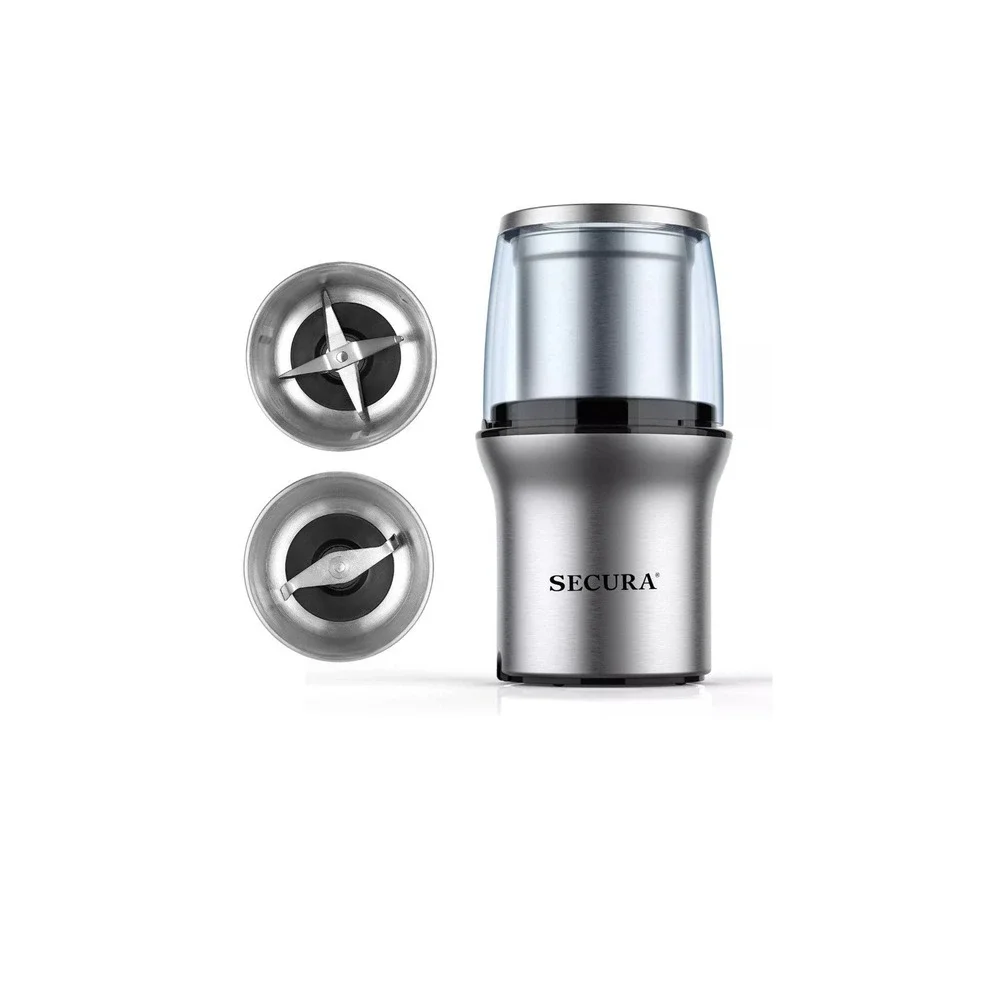 Secura Electric Coffee Grinder and Spice Grinder with 2 Stainless Steel Blade...